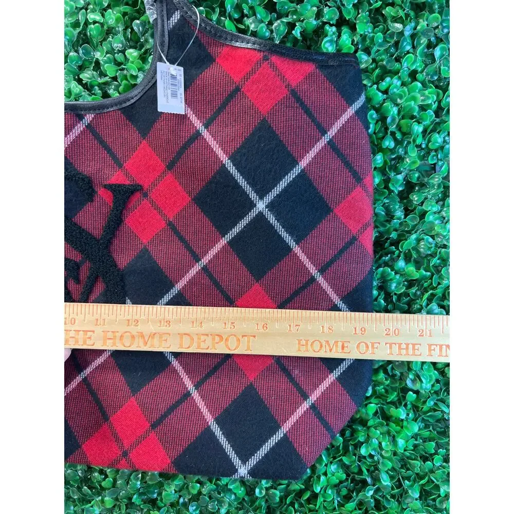 Victoria’s Secret Plaid Holiday Red Tote VS Monogram Logo Bag Fleece NWT